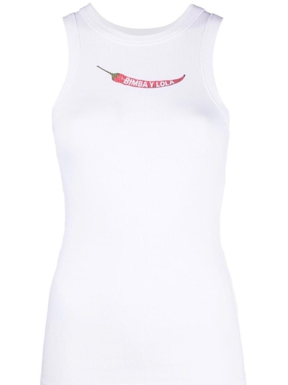 Bimba Y Lola White Ribbed Tank with Chili Motif